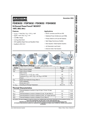 FDB3632 datasheet - N-Channel PowerTrench MOSFET