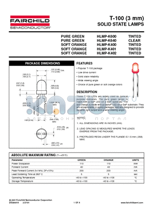 HLMP-K401 datasheet - T-100 3 mm SOLID STATE LAMPS