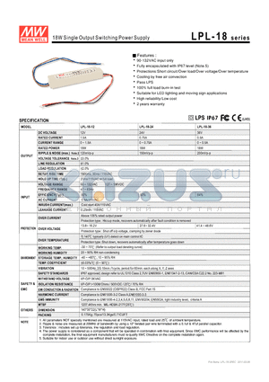 LPL-18-12 datasheet - 18W Single Output Switching Power Supply