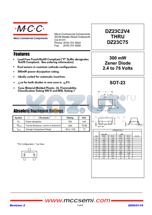 DZ23C20 datasheet - 300 mW Zener Diode 2.4 to 75 Volts