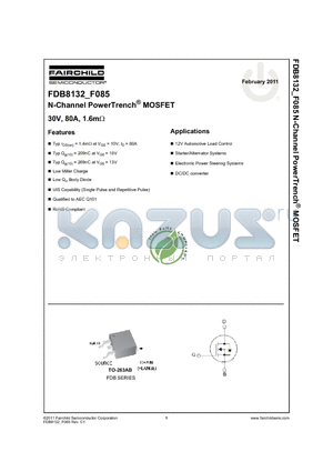 FDB8132 datasheet - N-Channel PowerTrench^ MOSFET 30V, 80A, 1.6mY