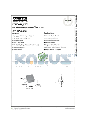 FDB8443_11 datasheet - N-Channel PowerTrench^ MOSFET 40V, 80A, 3.0mY