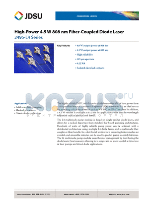 L4-2495-001 datasheet - High-Power 4.5 W 808 nm Fiber-Coupled Diode Laser