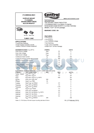 CTLDM8002A-M621 datasheet - SURFACE MOUNT P-CHANNEL ENHANCEMENT-MODE SILICON MOSFET