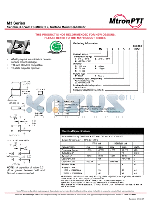 M315FAN datasheet - 5x7 mm, 3.3 Volt, HCMOS/TTL, Surface Mount Oscillator