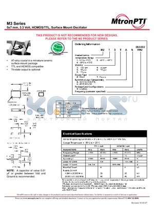 M318FAN datasheet - 5x7 mm, 3.3 Volt, HCMOS/TTL, Surface Mount Oscillator