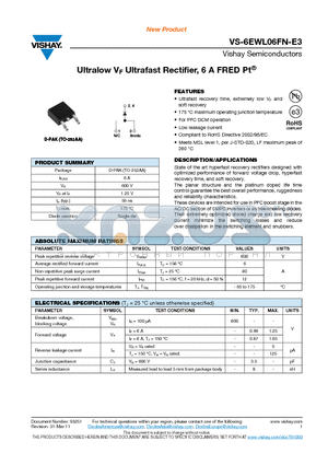 6EWL06FN-E3 datasheet - Ultralow VF Ultrafast Rectifier, 6 A FRED Pt^