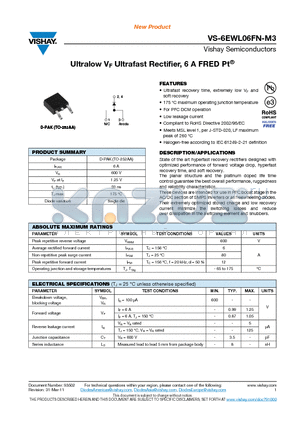 6EWL06FNTR-M3 datasheet - Ultralow VF Ultrafast Rectifier, 6 A FRED Pt^