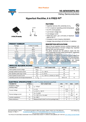 6EWX06FNTRR-M3 datasheet - Hyperfast Rectifier, 6 A FRED Pt^