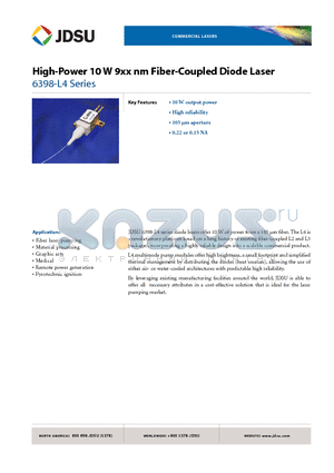 L4-9891510-100C datasheet - High-Power 10 W 9xx nm Fiber-Coupled Diode Laser