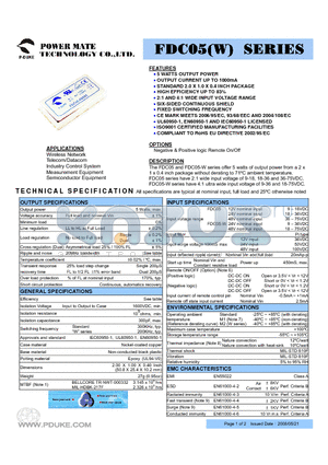 FDC05-12S05 datasheet - 5 WATTS OUTPUT POWER