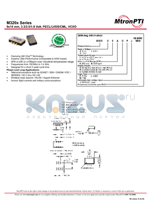 M32002AMPJ datasheet - 9x14 mm, 3.3/2.5/1.8 Volt, PECL/LVDS/CML, VCXO