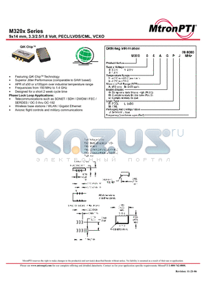 M32002AULJ datasheet - 9x14 mm, 3.3/2.5/1.8 Volt, PECL/LVDS/CML, VCXO