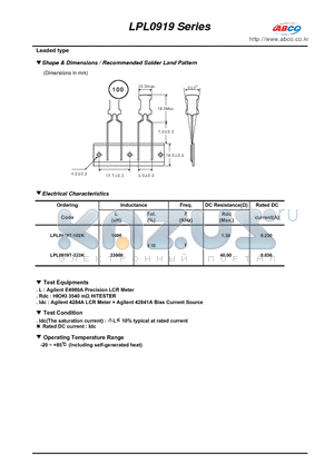 LPL0919T-333K datasheet - Shape & Dimensions / Recommended Solder Land Pattern
