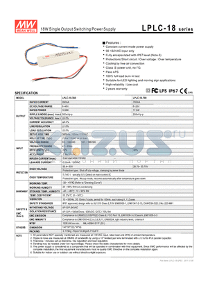 LPLC-18-350 datasheet - 18W Single Output Switching Power Supply