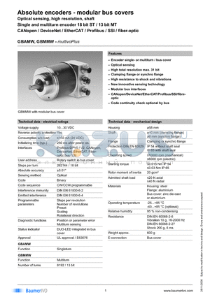 GBMMW.A20LM32 datasheet - Absolute encoders - modular bus covers