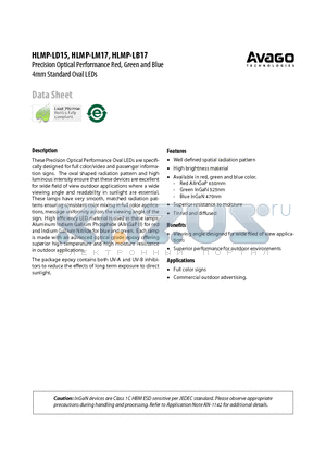 HLMP-LD15-NRTXX datasheet - Precision Optical Performance Red, Green and Blue 4mm Standard Oval LEDs