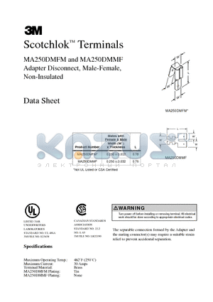 MA250DMFM datasheet - Adapter Disconnect, Male-Female, Non-Insulated