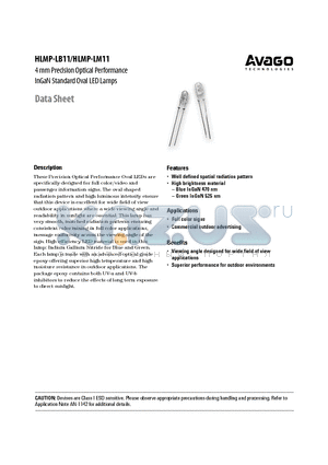 HLMP-LM11-QT0XX datasheet - 4 mm Precision Optical Performance InGaN Standard Oval LED Lamps