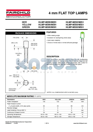 HLMP-M250 datasheet - 4 mm FLAT TOP LAMPS