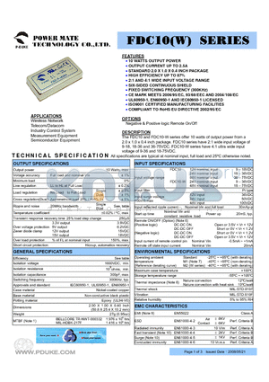 FDC10-12S05 datasheet - 10 WATTS OUTPUT POWER