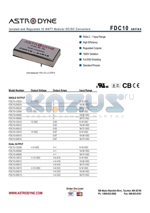 FDC10-12S33 datasheet - Isolated and Regulated 10 WATT Modular DC/DC Converters