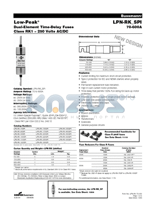 LPN-RK-100SPI datasheet - Dual-Element Time-Delay Fuses