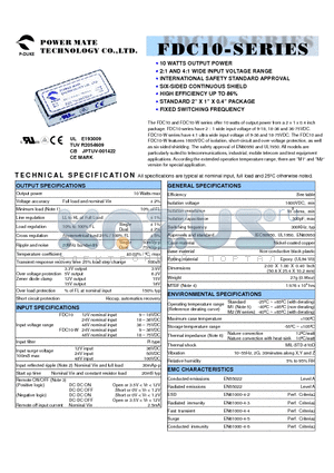 FDC10-24D05W datasheet - 10 watts of output power from a 2 x 1 x 0.4 inch package