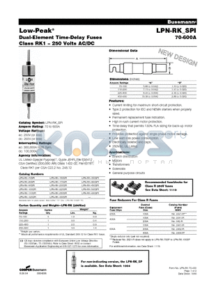 LPN-RK-125SPI datasheet - Dual-Element Time-Delay Fuses