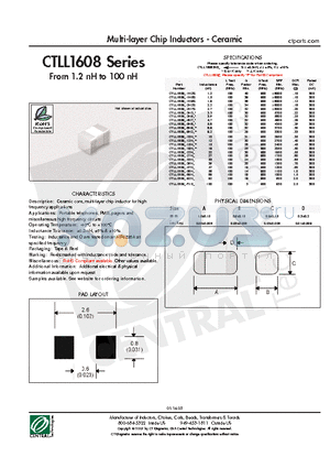 CTLL1608J-39NJ datasheet - Multi-layer Chip Inductors - Ceramic