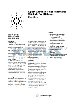 HLMP-P106 datasheet - Agilent Subminiature High Performance TS AlGaAs Red LED Lamps