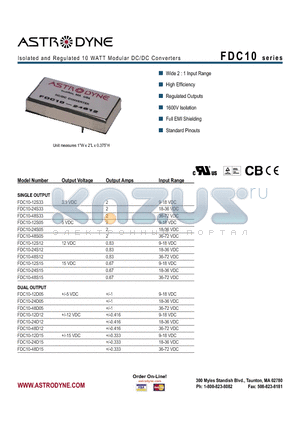 FDC10-48D12 datasheet - Isolated and Regulated 10 WATT Modular DC/DC Converters