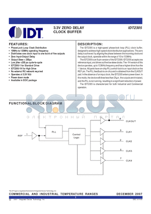 IDT2305 datasheet - 3.3V ZERO DELAY CLOCK BUFFER