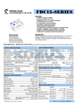 FDC15-24D05 datasheet - 15 WATTS OUTPUT POWER