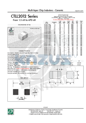 CTLL2012 datasheet - Multi-layer Chip Inductors - Ceramic