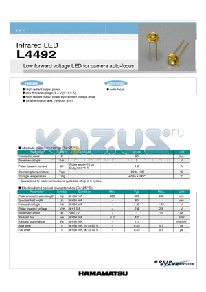 L4492 datasheet - Low forward voltage LED for camera auto-focus