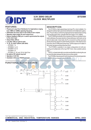 IDT2308-2DCG datasheet - 3.3V ZERO DELAY CLOCK MULTIPLIER