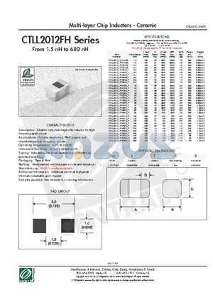 CTLL2012-FH15NJ datasheet - Multi-layer Chip Inductors - Ceramic