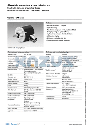 GBP5W.A10M206 datasheet - Absolute encoders - bus interfaces