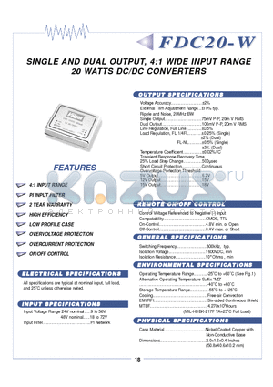 FDC20-24D15W datasheet - SIINGLE AND DUAL OUTPUT,, 4::1 WIIDE IINPUT RANGE 20 WATTS DC//DC CONVERTERS