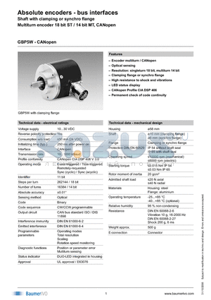 GBP5W.B10A306 datasheet - Absolute encoders - bus interfaces