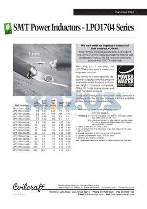 LPO1704-103ML datasheet - SMT Power Inductors