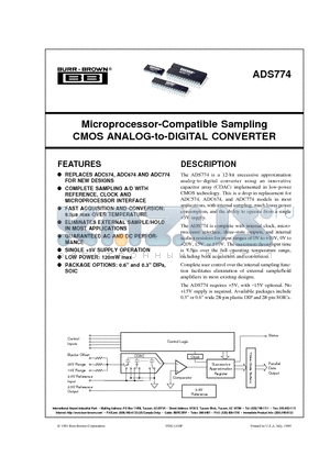 ADS774JE datasheet - Microprocessor-Compatible Sampling CMOS ANALOG-to-DIGITAL CONVERTER