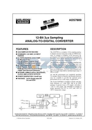 ADS7800BH datasheet - 12-Bit 3ms Sampling ANALOG-TO-DIGITAL CONVERTER