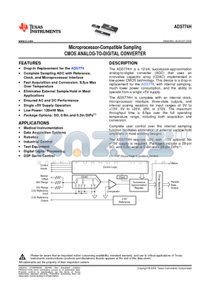 ADS774H datasheet - Microprocessor-Compatible Sampling CMOS ANALOG-TO-DIGITAL CONVERTER