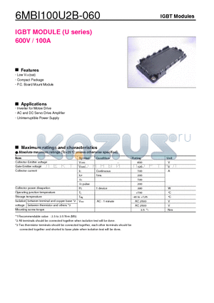 6MBI100U2B-060 datasheet - IGBT MODULE (U series) 600V / 100A