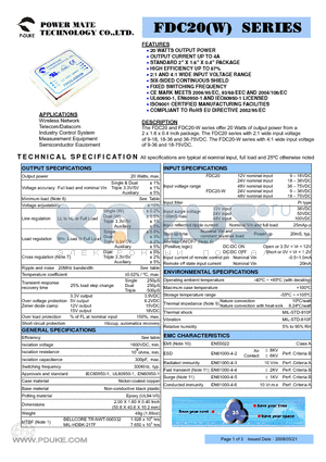 FDC20-48D05 datasheet - 20 WATTS OUTPUT POWER