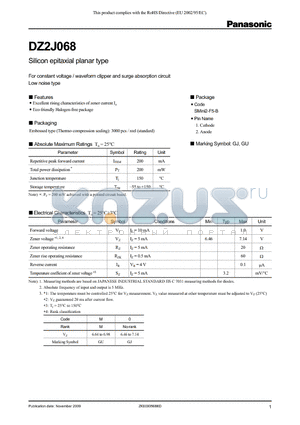 DZ2J068M0L datasheet - Silicon epitaxial planar type For constant voltage / waveform clipper and surge absorption circuit Low noise type