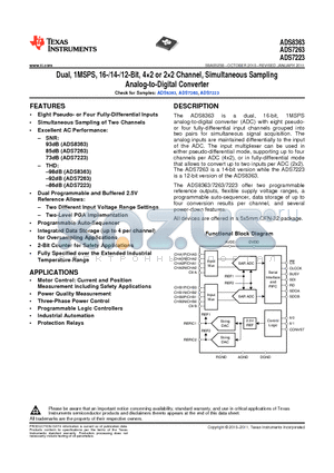 ADS7263 datasheet - Dual, 1MSPS, 16-/14-/12-Bit, 4x2 or 2x2 Channel, Simultaneous Sampling Analog-to-Digital Converter