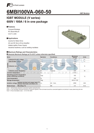 6MBI100VA-060-50 datasheet - IGBT MODULE